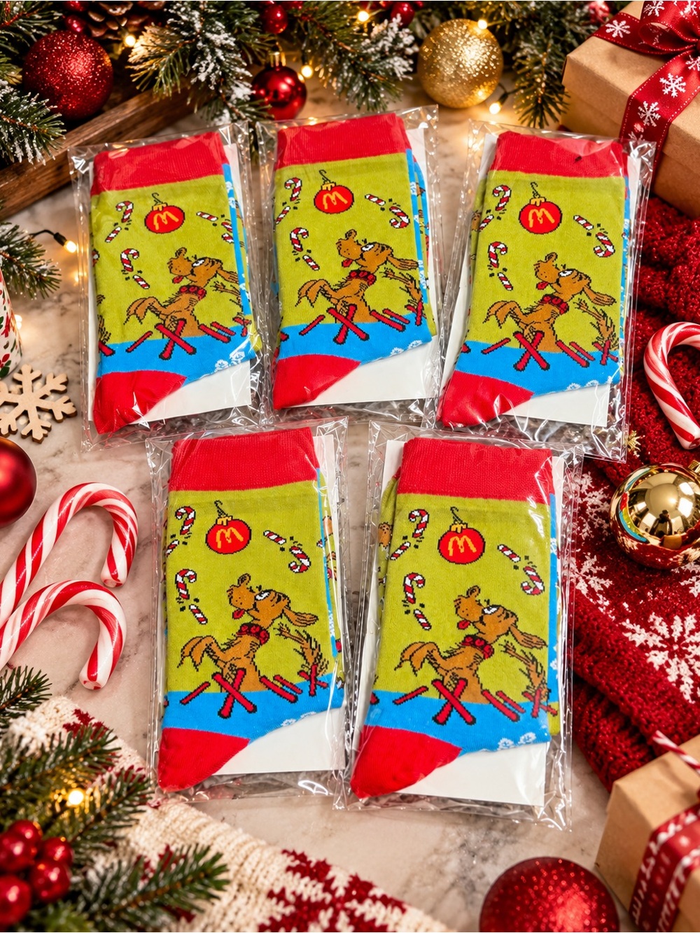 McDonald’s Grinch Max Christmas Socks 2025 Lot of 5 NEW Sealed Dr Seuss